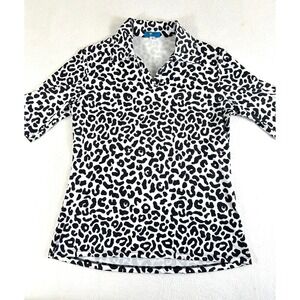 Iconic T-Shirt Women Small Black White Leopard Animal Print Athleisure Top